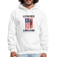 Load image into Gallery viewer, A Female Veteran Stands Up For Her Country Hoodie - white
