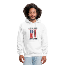 Load image into Gallery viewer, A Female Veteran Stands Up For Her Country Hoodie - white