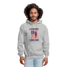 Load image into Gallery viewer, A Female Veteran Stands Up For Her Country Hoodie - heather gray