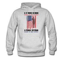 Load image into Gallery viewer, A Female Veteran Stands Up For Her Country Hoodie - ash