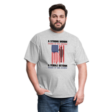 Load image into Gallery viewer, A Female Veteran Stands Up For Her Country T-Shirt - heather gray
