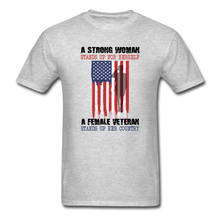 Load image into Gallery viewer, A Female Veteran Stands Up For Her Country T-Shirt - heather gray