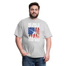 Load image into Gallery viewer, My Gun Is Not A Threat Unless You Are T-Shirt - heather gray