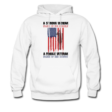 Load image into Gallery viewer, A Female Veteran Stands Up For Her Country Hoodie - white
