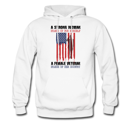 A Female Veteran Stands Up For Her Country Hoodie - white