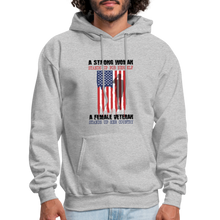 Load image into Gallery viewer, A Female Veteran Stands Up For Her Country Hoodie - heather gray
