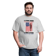 Load image into Gallery viewer, A Female Veteran Stands Up For Her Country T-Shirt - heather gray
