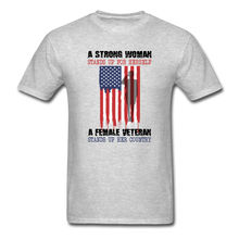 Load image into Gallery viewer, A Female Veteran Stands Up For Her Country T-Shirt - heather gray
