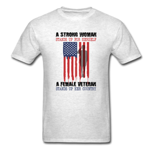 Load image into Gallery viewer, A Female Veteran Stands Up For Her Country T-Shirt - light heather gray
