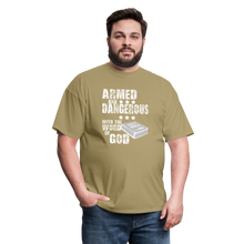 Load image into Gallery viewer, Armed and Dangerous with the Word of God T-Shirt - khaki
